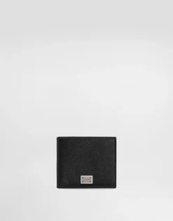 Calfskin bifold wallet with logo tag
