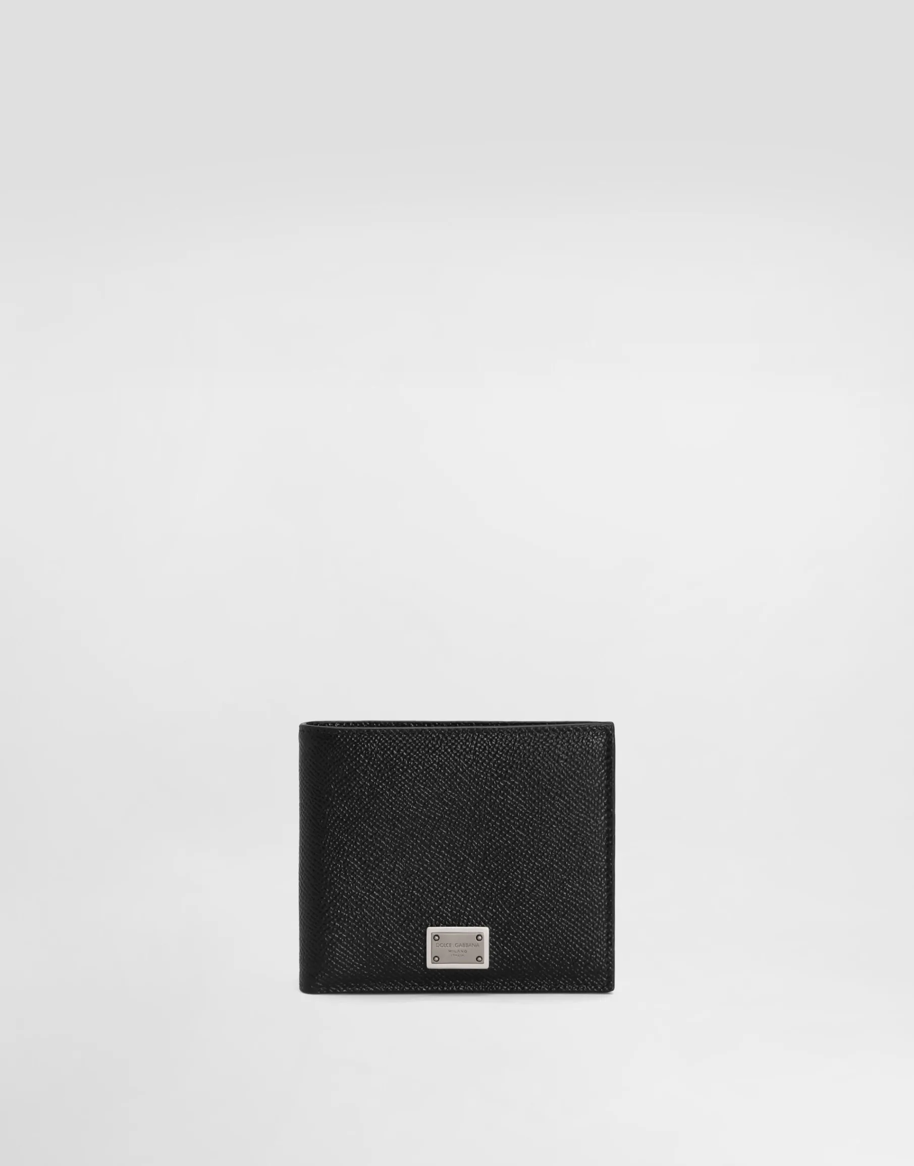 Calfskin bifold wallet with logo tag