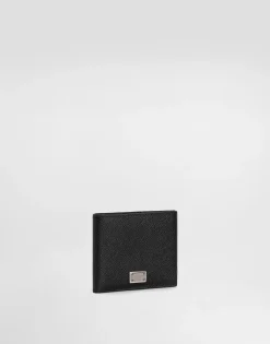 Calfskin bifold wallet with logo tag