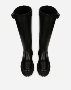 Calfskin boots with branded strap