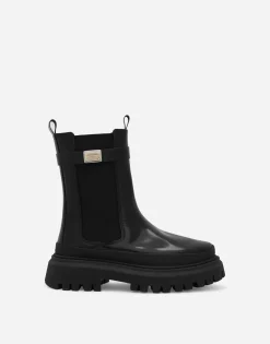 Calfskin boots with logo tag