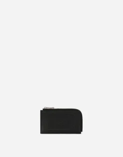 Calfskin card holder with raised logo