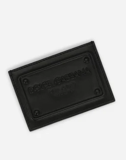 Calfskin card holder with raised logo