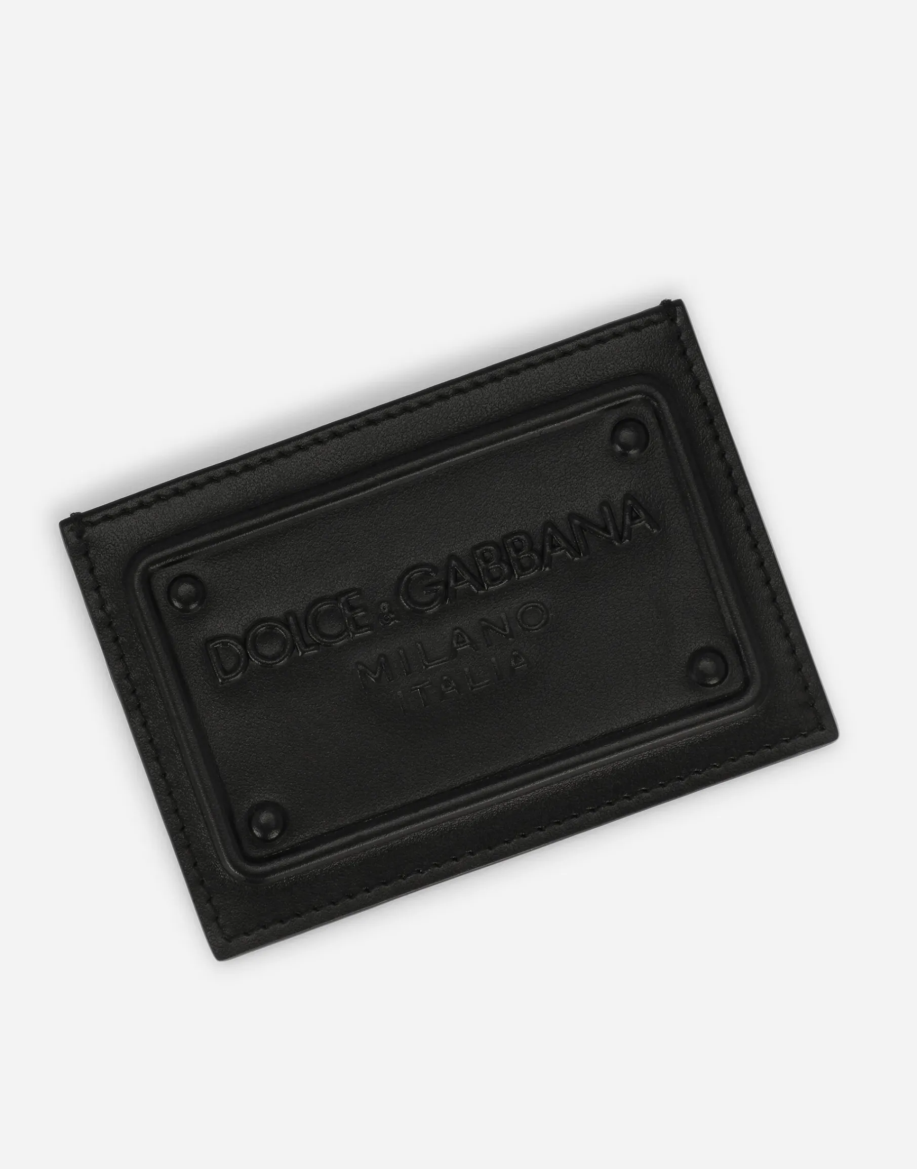 Calfskin card holder with raised logo