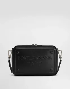 Calfskin crossbody bag with raised logo