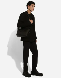 Calfskin crossbody bag with raised logo