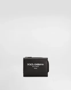 Calfskin French flap wallet with logo