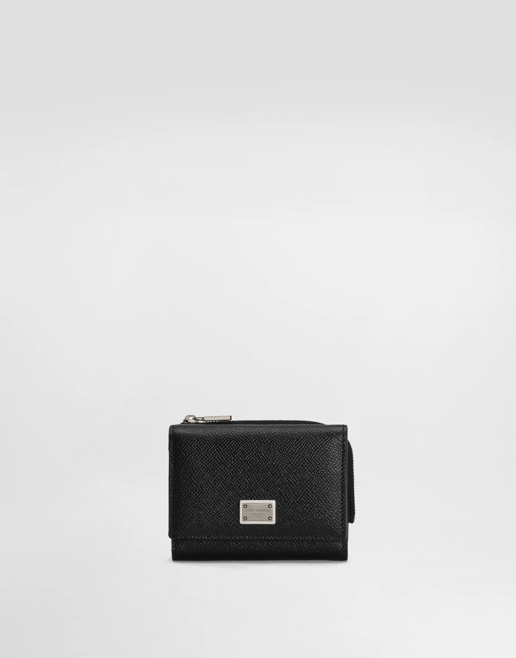 Calfskin French-flap wallet with logo tag