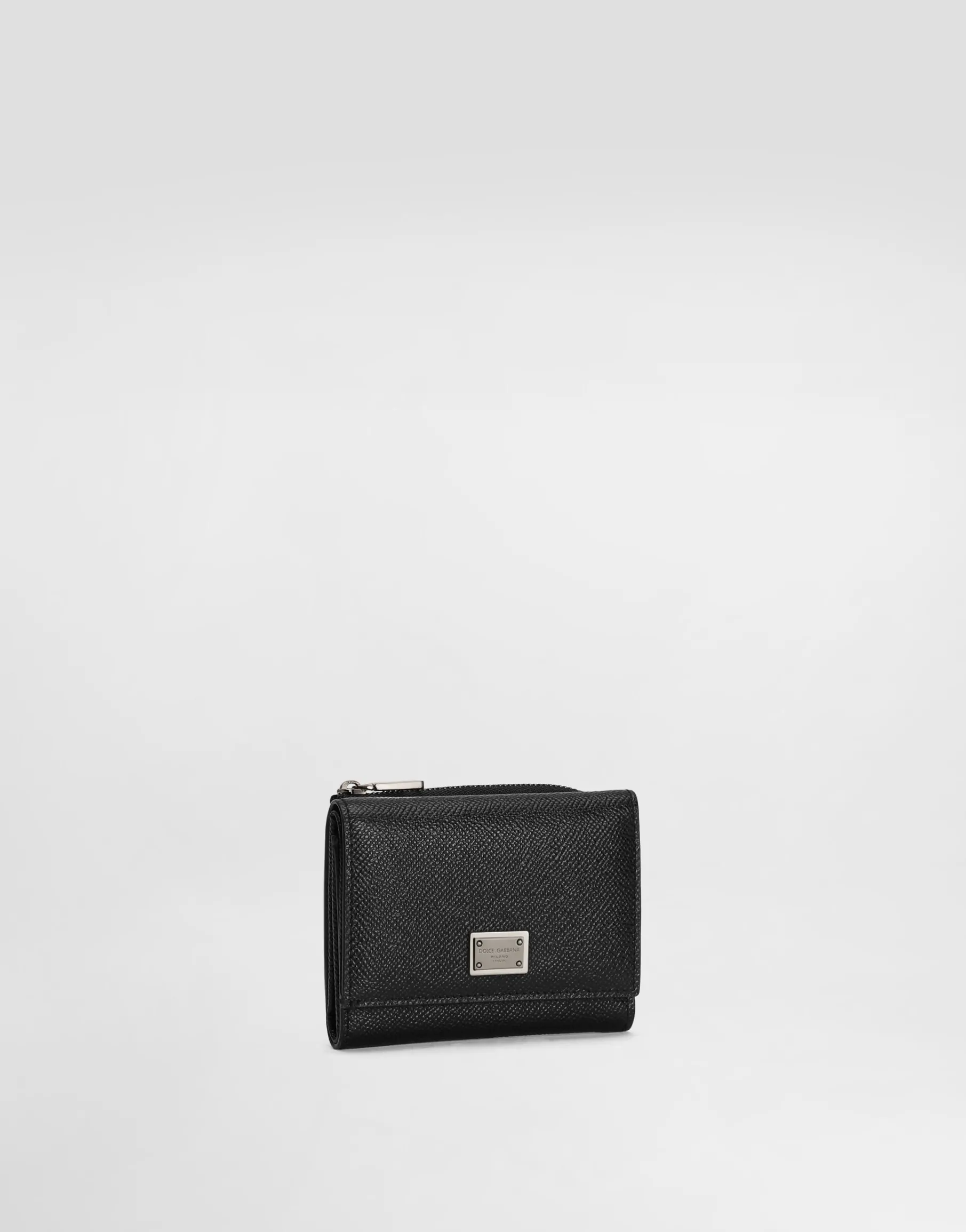 Calfskin French-flap wallet with logo tag