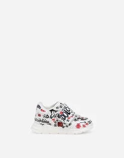 Calfskin low-top sneakers with graffiti print