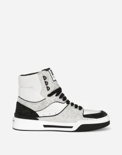 Calfskin New Roma high-top sneakers with fusible rhinestones