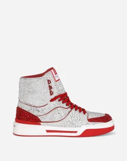 Calfskin New Roma high-top sneakers with fusible rhinestones