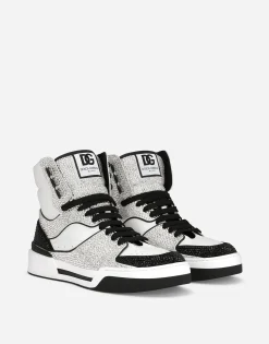 Calfskin New Roma high-top sneakers with fusible rhinestones