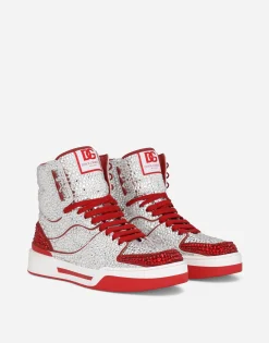 Calfskin New Roma high-top sneakers with fusible rhinestones
