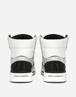 Calfskin New Roma high-top sneakers with fusible rhinestones