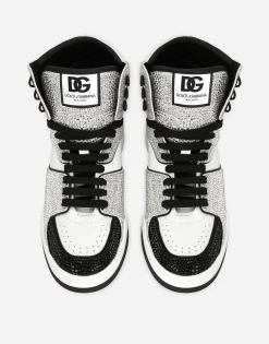 Calfskin New Roma high-top sneakers with fusible rhinestones