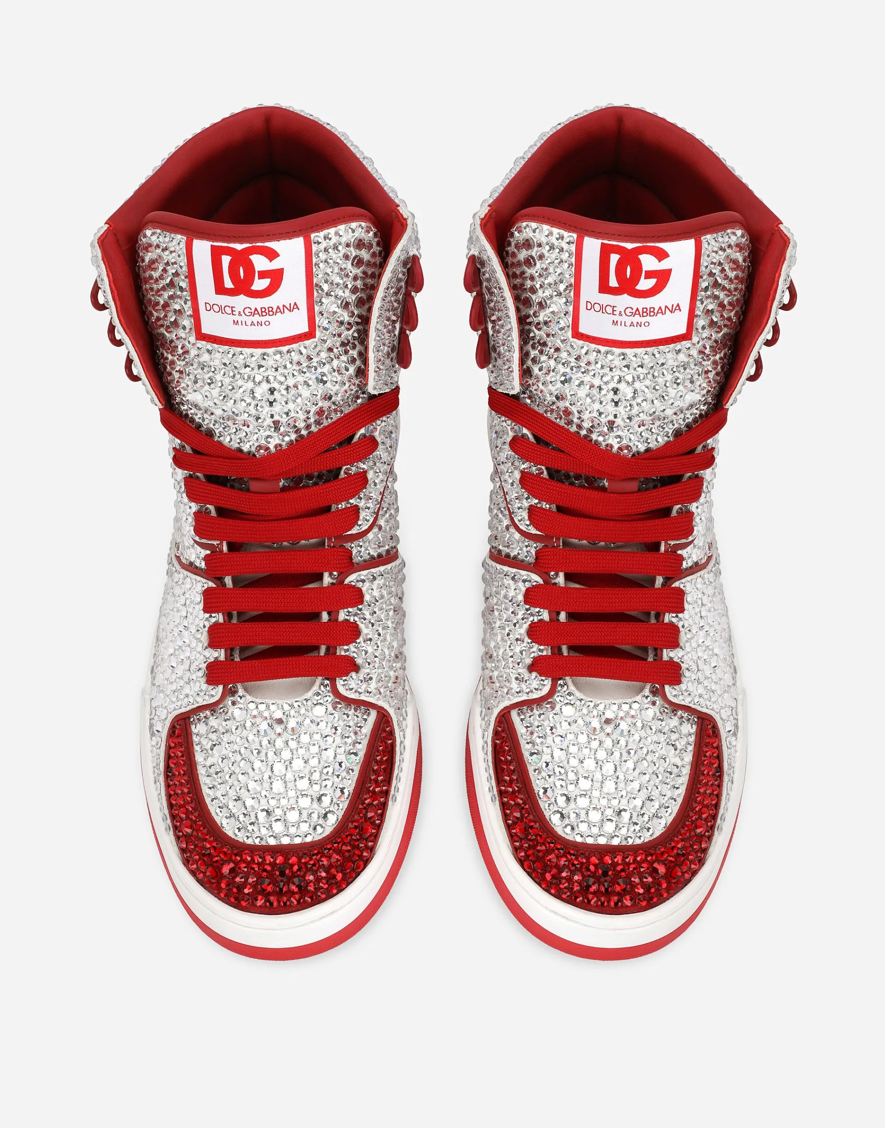 Calfskin New Roma high-top sneakers with fusible rhinestones
