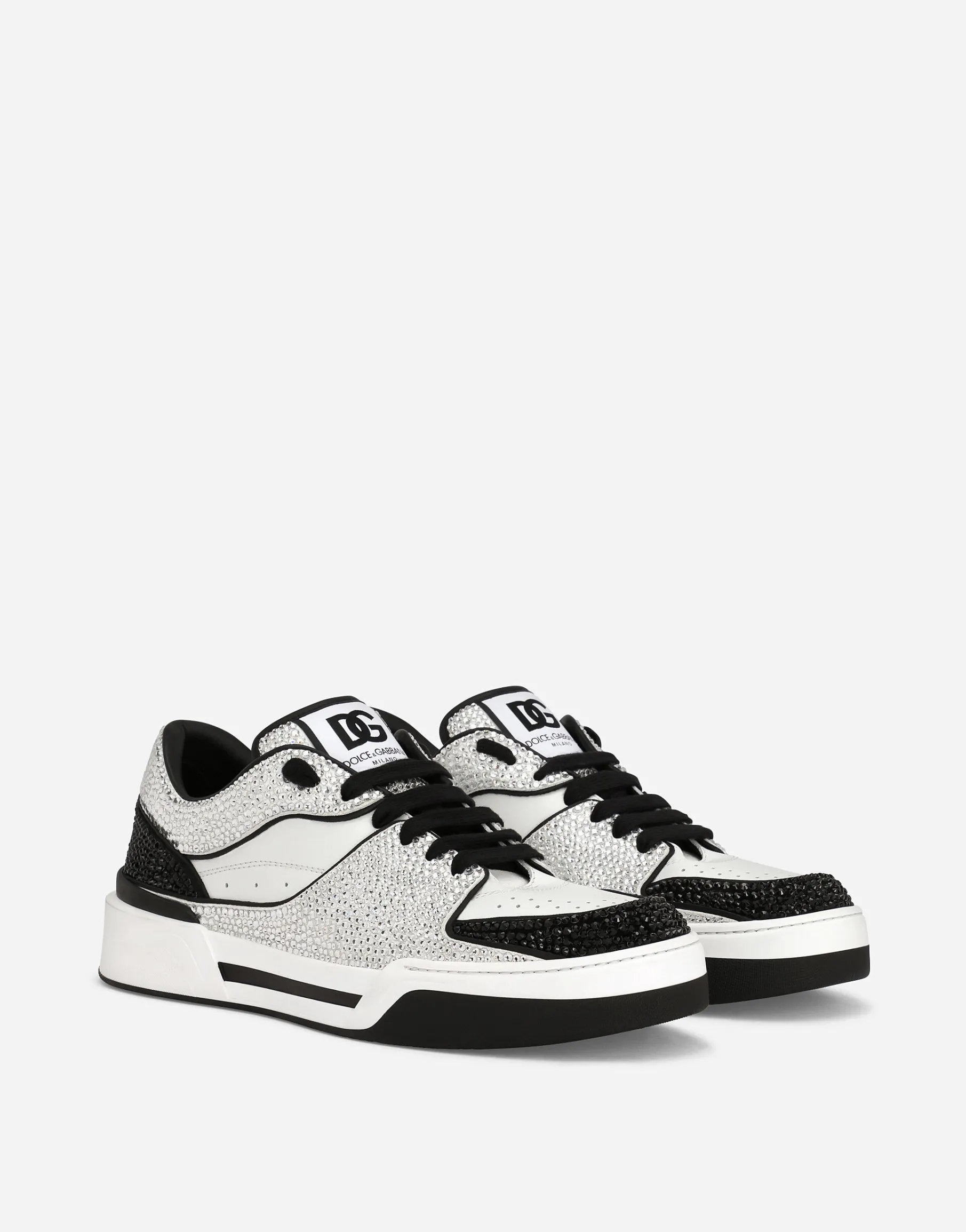 Calfskin New Roma sneakers with fusible rhinestones
