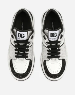 Calfskin New Roma sneakers with fusible rhinestones