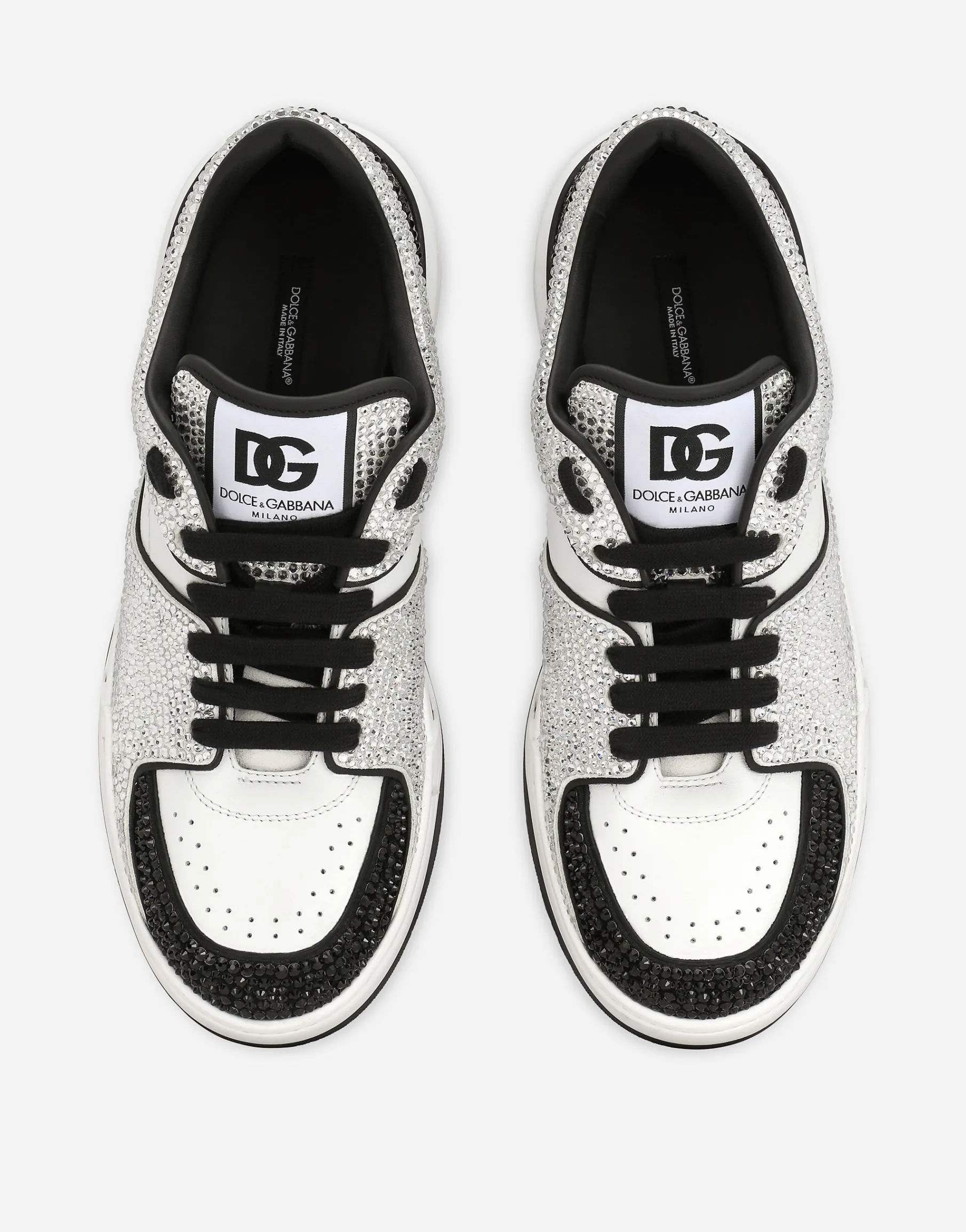 Calfskin New Roma sneakers with fusible rhinestones