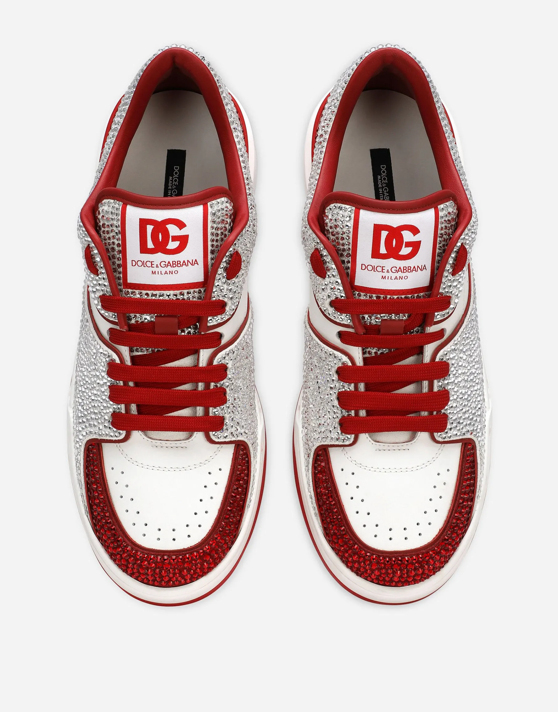 Calfskin New Roma sneakers with fusible rhinestones