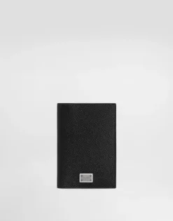 Calfskin passport holder with logo tag