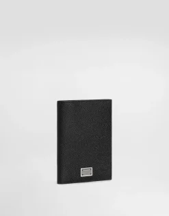Calfskin passport holder with logo tag