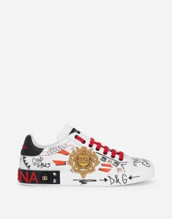 Calfskin Portofino sneakers with embroidery and studs