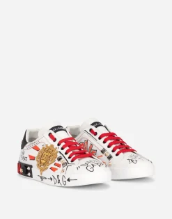 Calfskin Portofino sneakers with embroidery and studs