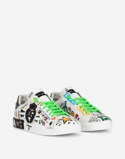 Calfskin Portofino sneakers with embroidery and studs