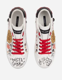 Calfskin Portofino sneakers with embroidery and studs