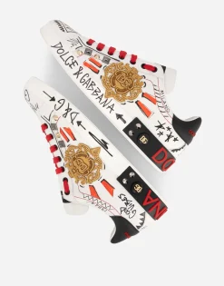 Calfskin Portofino sneakers with embroidery and studs
