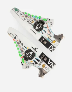 Calfskin Portofino sneakers with embroidery and studs