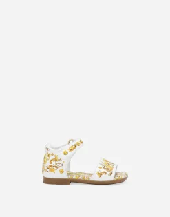 Calfskin sandals with yellow majolica print