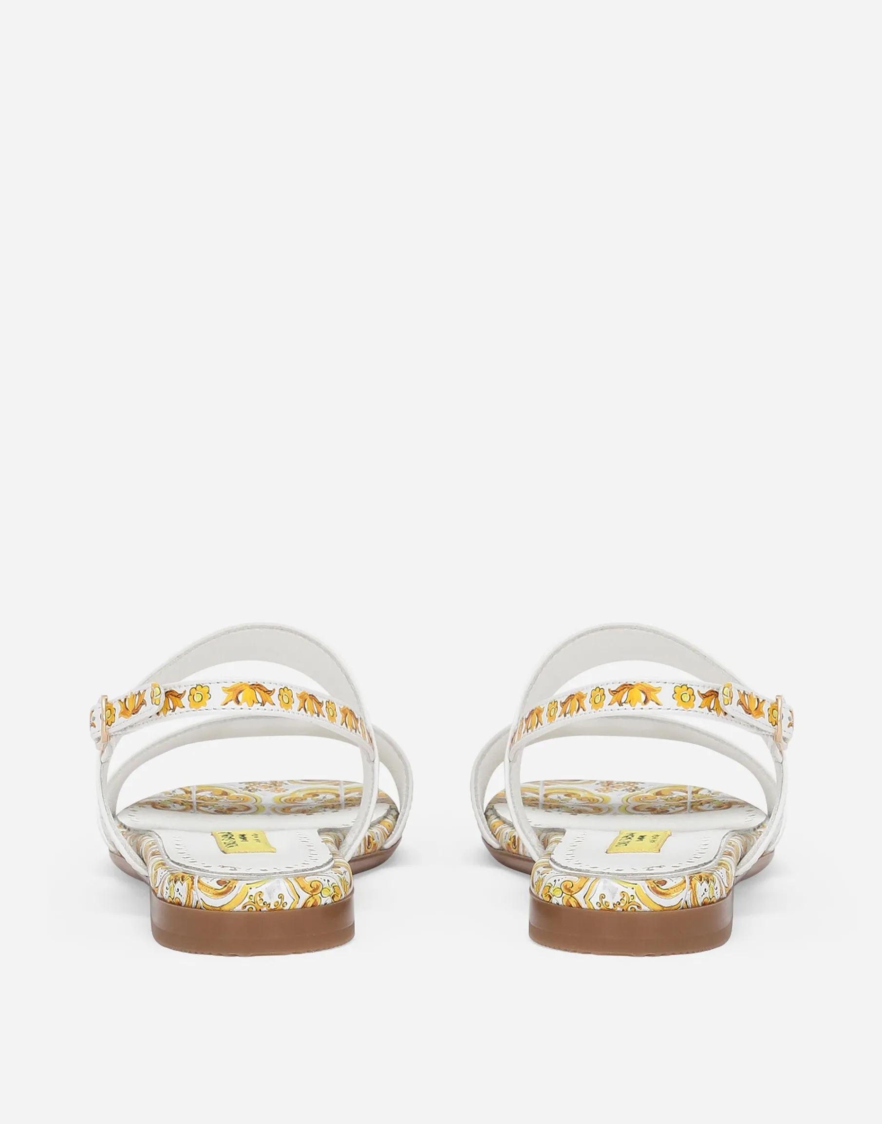 Calfskin sandals with yellow majolica print