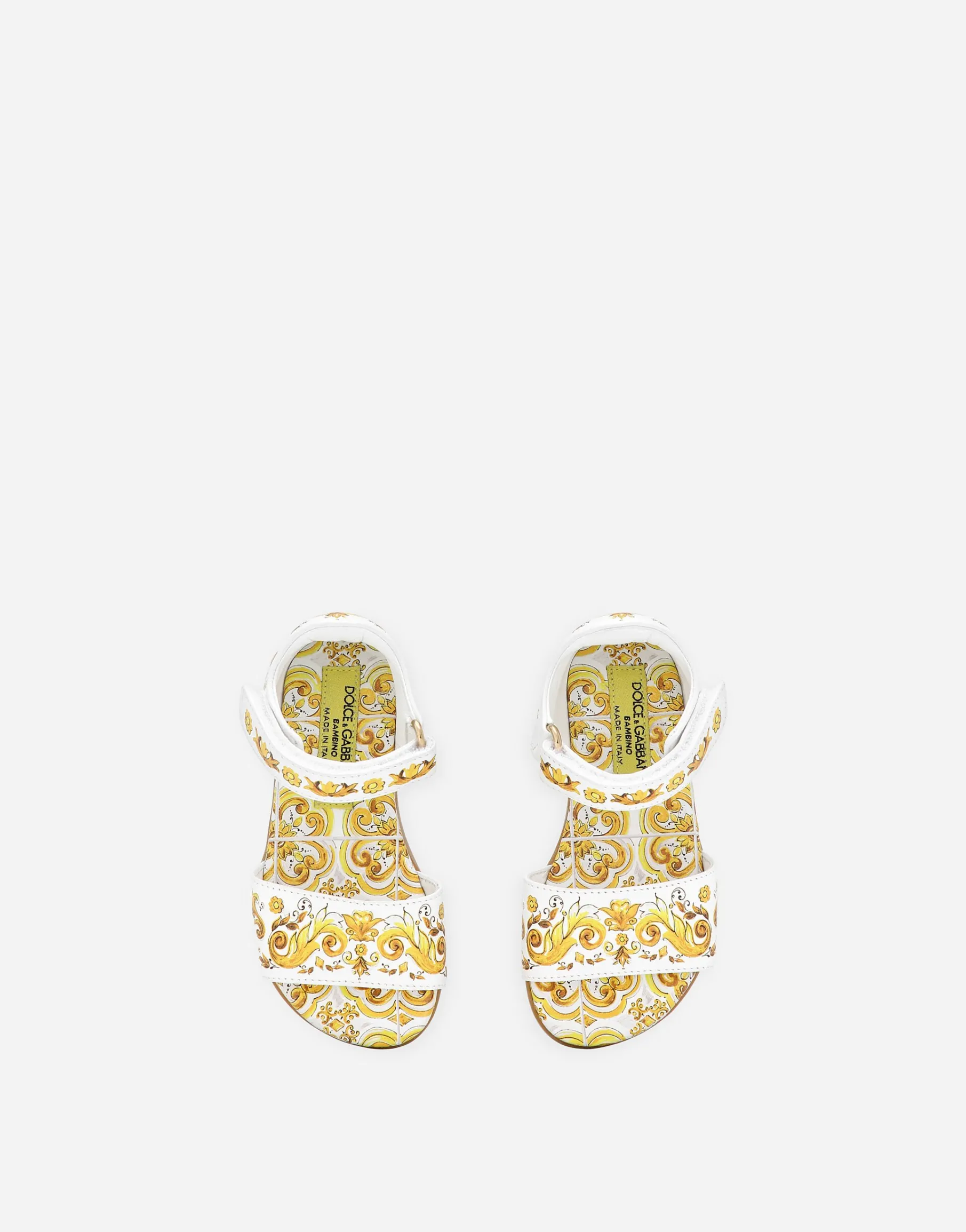 Calfskin sandals with yellow majolica print