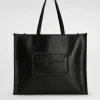 Calfskin shopper with raised logo