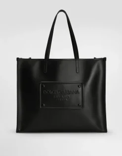 Calfskin shopper with raised logo