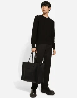 Calfskin shopper with raised logo