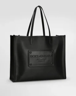 Calfskin shopper with raised logo
