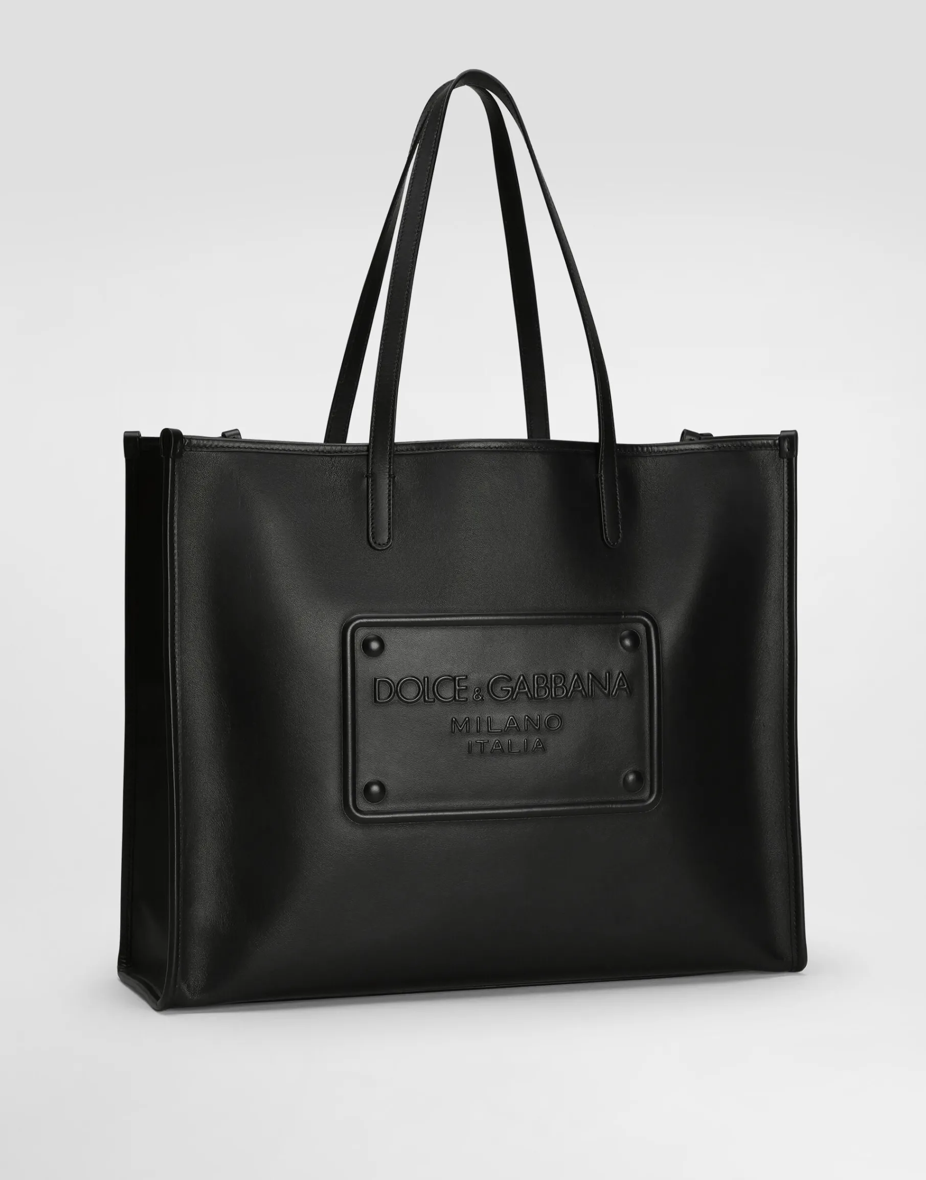 Calfskin shopper with raised logo
