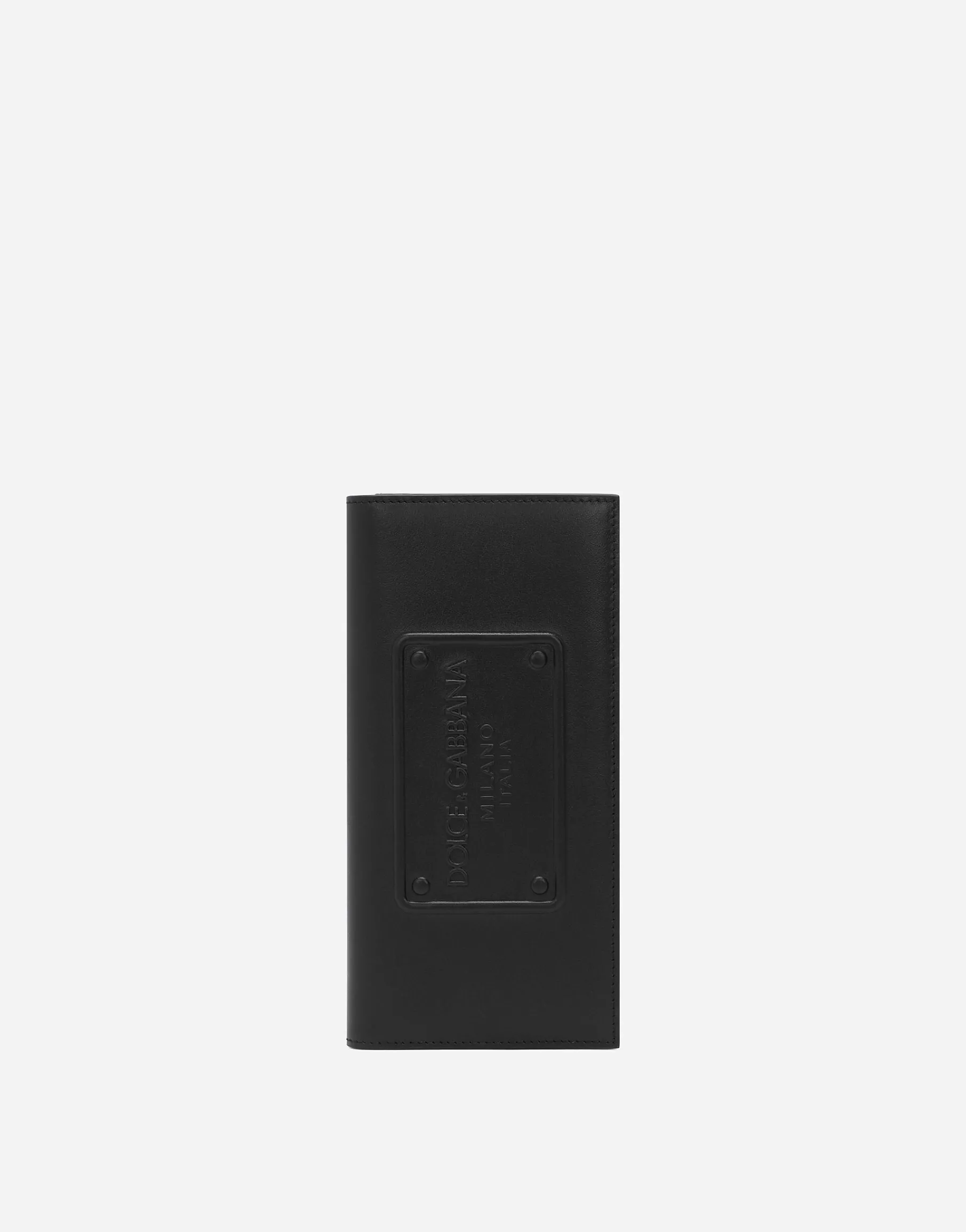 Calfskin vertical wallet with raised logo