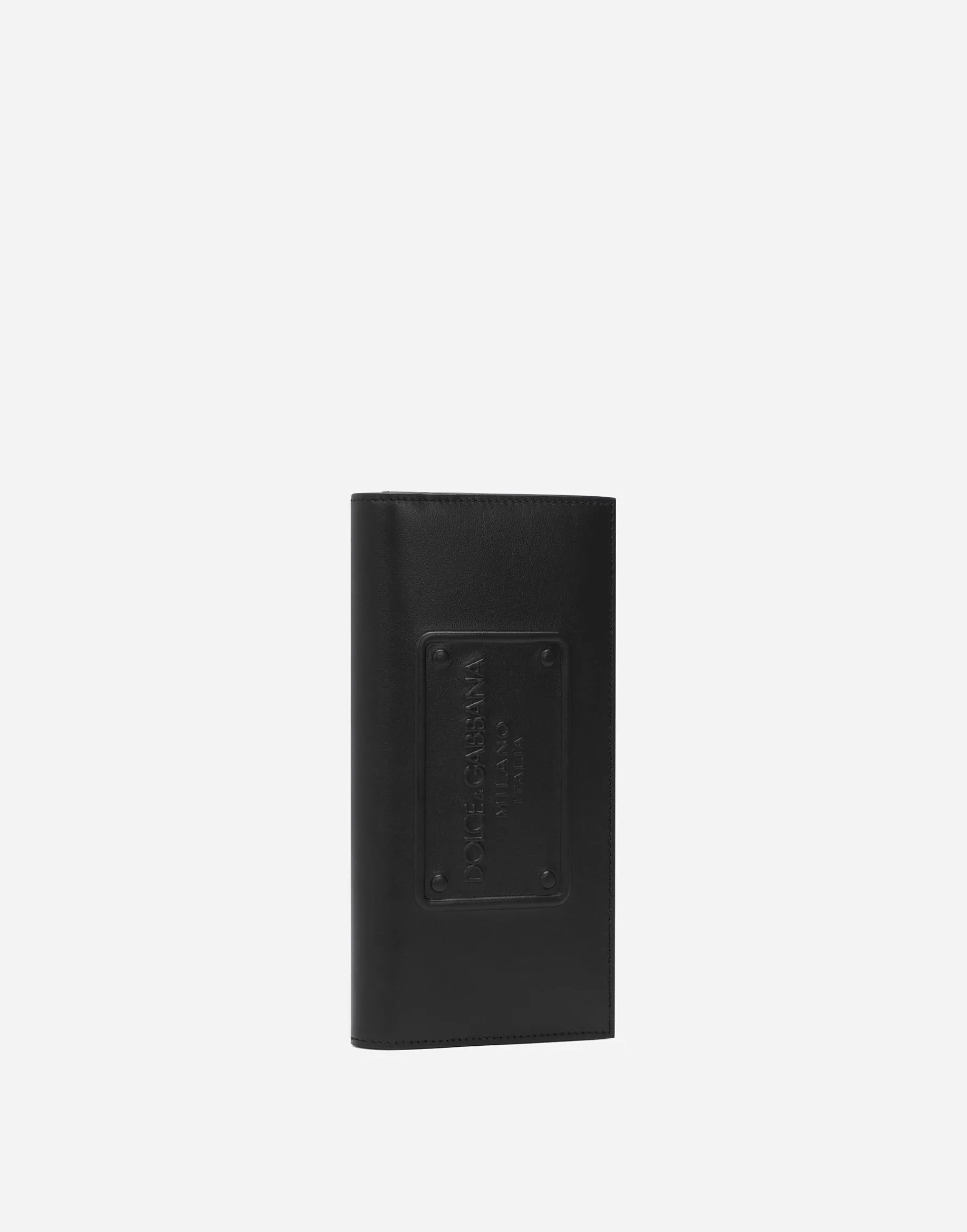 Calfskin vertical wallet with raised logo