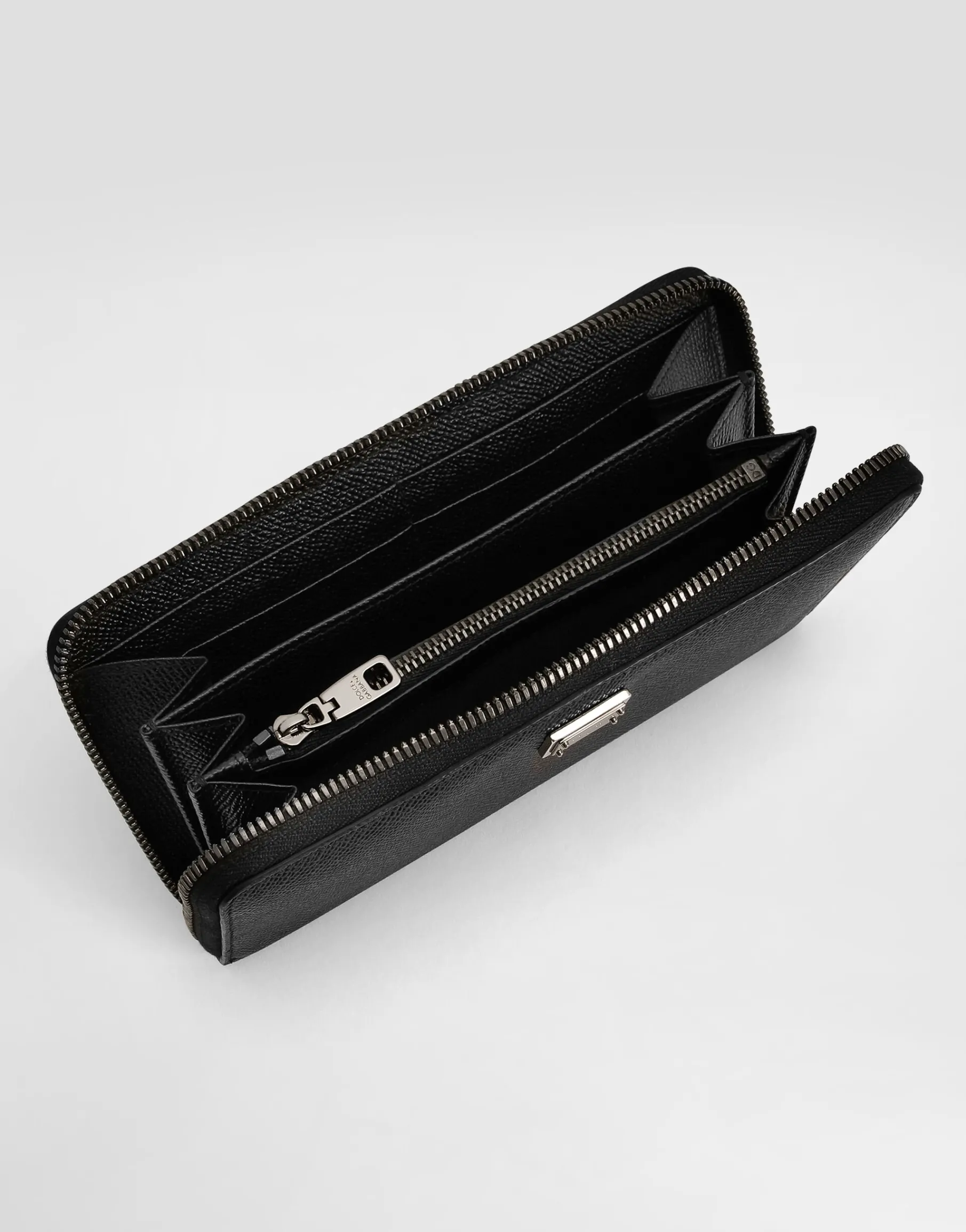 Calfskin zip-around wallet with branded plate