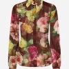 Camellia-print chiffon shirt