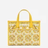 Canvas handbag with yellow majolica print