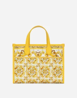 Canvas handbag with yellow majolica print