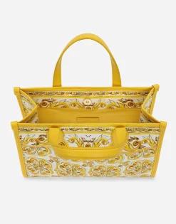 Canvas handbag with yellow majolica print