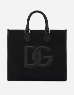 Canvas shopper with calfskin nappa details