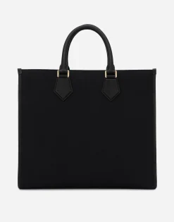 Canvas shopper with calfskin nappa details